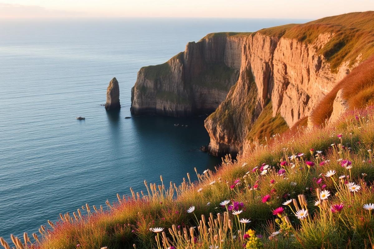 Cornish coastal cliffs at golden hour